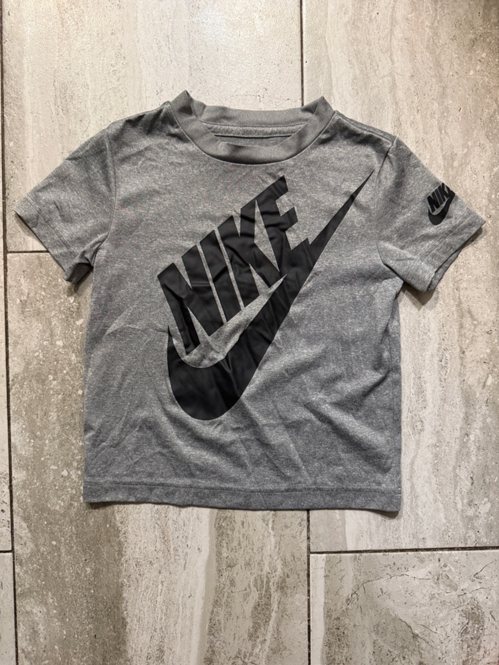 Nike Gray Short Sleeve Tee with Large Black Swoosh